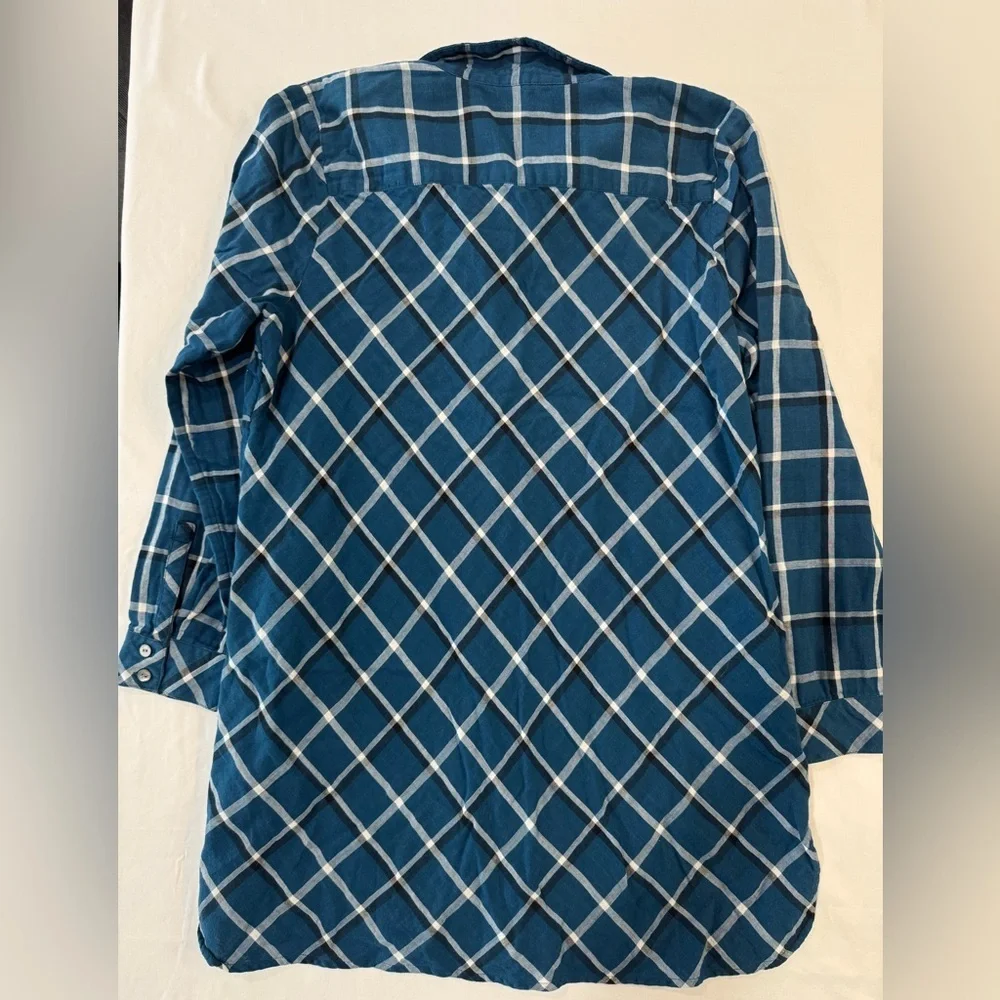 J Jill 100% Cotton Tunic Button Down Blue Plaid Flannel Feel Pockets - Picture 3 of 12